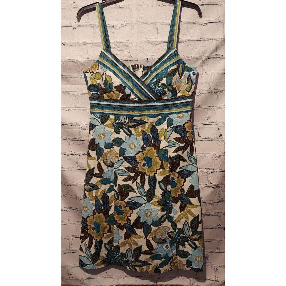 R&K Originals Womens 14 Midi Dress Green Blue Floral Cruise Wear Stretch NWOT